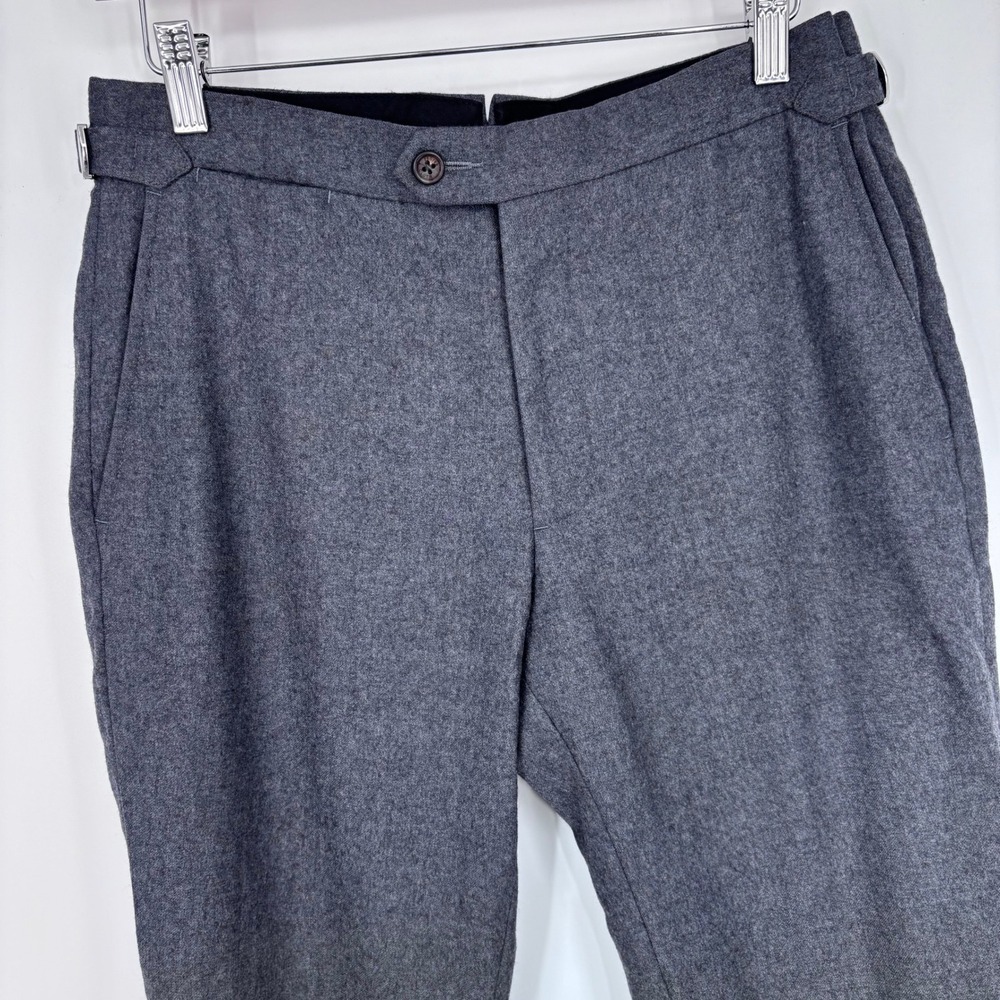 Proper Cloth Wool Flannel Trousers Mens 30x27 Grey Side Adjusters Dress Pants